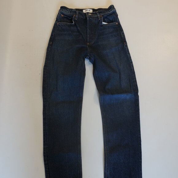 Womens Agolde Riley Long Blue Dark Wash Style A9090B-1255 Button-Fly Jeans 23 * - Picture 3 of 13